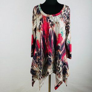 Philosophy Womens Large L Long Sleeve Feather Paradise Multicolor Tunic Top